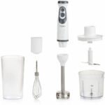 Set frullatore - DOMO - DO1089M - 600 W - Velocità variabile + Turbo - Frullatore a immersione, frusta, tritatutto, bicchiere graduato - Bianco