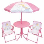 Mobili da giardino - FUN HOUSE - Mobili da giardino Unicorno: Tavolo H.46 x 46 cm, 2 sedie pieghevoli, ombrellone H.125 x 100 cm