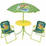FUN HOUSE Mobili da giardino Jurassic Dinosaur - 1 tavolo 46 x ø46 cm, 2 sedie 53 x 38,5 x 37,5 cm e 1 ombrellone 125 x ø100 cm