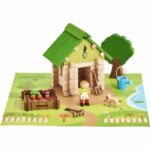 La Cabina del Giardiniere 60 Pezzi - JEUJURA - Gioco di Costruzioni in Legno Naturale, Tappetino e Accessori Inclusi, 22x18,5x8,5 cm