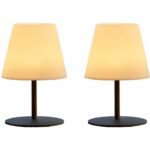 Confezione da 2 lampade da tavolo senza fili - LUMISKY - TWINS - H16 cm - Base in acciaio grigio - Bianco caldo e LED bianco