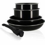 Set di pentole - Induzione - MENASTYL - 6020437 - Alluminio antiaderente - 5 pezzi - Manico rimovibile - Nero