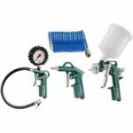 METABO - Set di attrezzi per aria compressa LPZ 4 (pistola di soffiaggio, pistola per gonfiaggio pneumatici, pistola per vernice con tubo a spirale, connettore