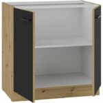 Mobile base - MODENA - 80 cm - 2 ante battenti - Rovere artigianale e nero opaco - CUISINIER
