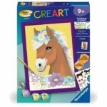 CreArt Kids 18x24cm Flowery Horse, Kit di pittura con i numeri, Numero d'arte, Età 7+, 25906, Ravensburger