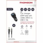 Kit caricabatterie + cavo - THOMSON - Caricabatterie per auto 60 W - Cavo USB-A a C 3A - lunghezza 1,5 m - immagine 2