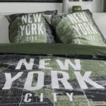 Completo letto - TODAY - JAVA - 2 persone - 240x220 cm - Cotone - Stampa New York - Verde - immagine 2
