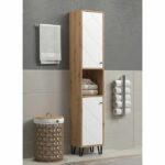 Mobile alto con due ante - TRENDTEAM - Serie Touch - Bianco/Marrone - Lunghezza 36 cm