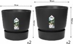 ELHO Juego de 2 maceteros redondos Greenville - Ø14xH13,4 cm y Ø16xH15,3 cm - 7 L - Negro - immagine 2