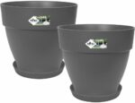 ELHO Set de 2 maceteros redondos con plato Vibia Campana + Loft - Ø29,8 x H25,8cm + plato Ø21 x H2,8cm - 22 L - Negro