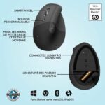 Ratón inalámbrico vertical ergonómico Logitech Lift Left para zurdos, receptor USB Bluetooth o Logi Bolt, silencioso - immagine 6