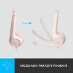 Logitech H390 Casco con cable estéreo con micrófono antibuidad, USB -A - Rose - immagine 3
