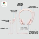 Logitech H390 Casco con cable estéreo con micrófono antibuidad, USB -A - Rose - immagine 6