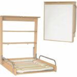 Cambiador plegable de pared - ROBA - DSCHUNGELBABY - Colchón de rayas multicolor incluido - 2 estantes integrados - Madera natural