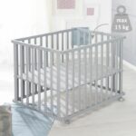 Parque infantil plegable - ROBA - LITTLE STARS - 75 x 100 cm - Altura regulable - 4 ruedas con freno - Madera lacada en gris topo - Estampado de estrellas - immagine 6