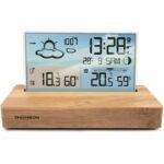 Reloj despertador estación meteorológica - THOMSON - Madera clara - Visualizador de temperatura, Higrometría, Alarma dual, USB-C, Sonda inalámbrica