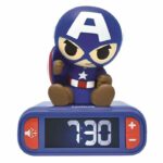 LEXIBOOK Sveglia digitale con luce notturna - Capitan America - Luce e suono 3D - Per bambini