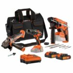 Confezione da 3 utensili - DOPPIA ALIMENTAZIONE - 20 V - Trapano/avvitatore + smerigliatrice angolare + trapano a percussione - 2 batterie e caricabatteria - Borsa
