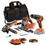Confezione da 3 utensili - DOPPIA ALIMENTAZIONE - 20 V - Smerigliatrice angolare + Trapano/Avvitatore + Seghetto alternativo - 2 batterie e caricabatteria - Borsa