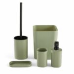 Set di 5 accessori da bagno - TODAY - UTILITY - Dispenser di sapone, porta spazzolino, porta sapone, scopino per WC, cestino - Verde