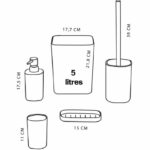 Set di 5 accessori da bagno - TODAY - UTILITY - Dispenser di sapone, porta spazzolino, porta sapone, scopino per WC, cestino - Bianco - immagine 4