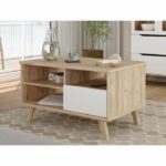 Tavolino da caffè - VANKKA - Rettangolare - Rovere / Bianco opaco - Gambe in legno - 90 x 60 x 51,8 cm - immagine 2