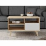 Tavolino da caffè - VANKKA - Rettangolare - Rovere / Bianco opaco - Gambe in legno - 90 x 60 x 51,8 cm - immagine 3
