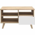 Tavolino da caffè - VANKKA - Rettangolare - Rovere / Bianco opaco - Gambe in legno - 90 x 60 x 51,8 cm - immagine 5