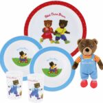 Set di stoviglie - FUN HOUSE - LITTLE BROWN BEAR - Piatto piano Ø 22 cm, 2 piatti fondi Ø 16 cm, 2 bicchieri 220 ml e peluche 18 cm