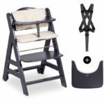 Seggiolone - HAUCK - BETA+ - Evolutivo - Da 6 mesi a 90 kg - Legno FSC - Cintura di sicurezza a 5 punti - Ruote - Grigio