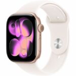 Apple Watch Series 11 GPS - 46 mm - Cassa in alluminio color oro rosa - Cinturino Sport color rosa chiaro - M/L