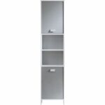 Colonna da bagno - Truciolare - Bianco e grigio - 2 ante - L39,5 x P19,5 x H170 - PARISOT