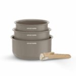 Set di 3 pentole - Adatto a tutti i piani cottura, inclusa l'induzione - ARTHUR MARTIN - AM1122 - Ceramica - Ø 16-18-20 cm + manico removibile - Tortora