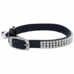 Collare per gatti AIME - Regolabile 18-28 cm - Nylon con campanellino argentato - Strass neri - immagine 2