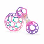 BRIGHT STARTS Set regalo O'Ball per neonata con 2 giocattoli per neonati: un sonaglio e una O'Ball (rosa, viola, turchese)