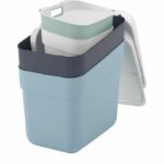 Set di 4 bidoni della spazzatura - PRONTI DA RACCOLTA - CURVER - 5 L + 10 L + 2 x 20 L - Bianco/Verde/Blu/Grigio