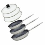 Set di 3 padelle a induzione con coperchio in vetro - ELO - Professional - Acciaio inox 18/10 ELODUR - Ø 24, 28 e 32 cm