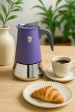Caffettiera italiana - PEZZETTI - STEELEXPRESS - Acciaio inossidabile - 10 tazze - Adatta a tutti i piani cottura, inclusa l'induzione - Blu indaco - immagine 2