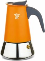 Caffettiera italiana - PEZZETTI - STEELEXPRESS - Acciaio inox - 4 tazze - Adatta a tutti i piani cottura, inclusa l'induzione - Arancione