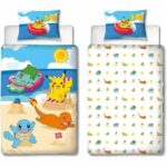 Set letto - POKEMON - Pikachu e i suoi amici in spiaggia - Microfibra - 1 copripiumino 140 x 200 cm + 1 federa 63 x 63 cm