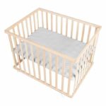 Box per bambini - ROBA - 75 x 100 cm - Materassino grigio 'Roba Style' incluso - Ruote - Legno naturale