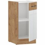 ROCK - Mobile basso - Rovere Lancelot e melaminico bianco lucido - 40 cm - 1 anta battente - Piano di lavoro escluso