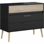 Cassettiera - AALBORG - 3 cassetti - Finitura nero e rovere - Stile scandinavo - L90,8 x P39,9 x A77,5 cm - PARISOT