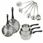 Set di pentole - Tutti i piani cottura, inclusa l'induzione - FACKELMANN - Ginevra - Acciaio inossidabile - 2 padelle 20 e 24, 3 pentole e 6 utensili