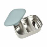 BEABA, Portapranzo per bambini in acciaio inox, coperchio in silicone e coperchio di protezione, Velluto grigio e blu