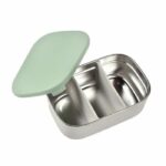 BEABA, Portapranzo per bambini in acciaio inox, coperchio in silicone e coperchio di protezione, Grigio velluto e verde salvia