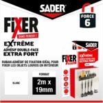 Adesivo biadesivo extra forte - SADER - Fissaggio senza forare - Estremo - Uso interno - Supporta fino a 10 kg - Bianco - 2 m x 19 mm - immagine 2