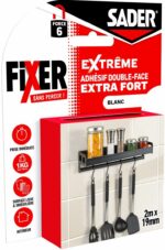 Adesivo biadesivo extra forte - SADER - Fissaggio senza forare - Estremo - Uso interno - Supporta fino a 10 kg - Bianco - 2 m x 19 mm