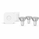 Kit di avviamento - PHILIPS HUE - Illuminazione ambientale bianca e colorata - 1 Bridge + 3 faretti LED GU10 + 1 dimmer