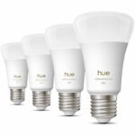 Confezione da 4 lampadine LED connesse A60 - PHILIPS HUE - Luce bianca calda - Attacco E27 - 6W - 1000-2000k - 810 lumen